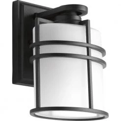 Format Collection 1-Light Textured Black Etched Glass Modern Craftsman Outdoor Small Wall Lantern Light by Progress Lighting