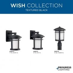 Wish Collection 1-Light Textured Black Etched White Linen Glass Craftsman Outdoor Medium Wall Lantern Light by Progress Lighting -Progress Lighting Shop black progress lighting outdoor sconces p6085 31 fa 1000