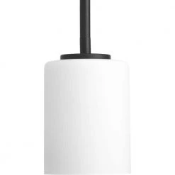 Replay 1-Light Black Mini Pendant with Etched White Glass by Progress Lighting