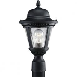 Westport Collection 1-Light Textured Black Clear Seeded Glass Traditional Outdoor Post Lantern Light by Progress Lighting