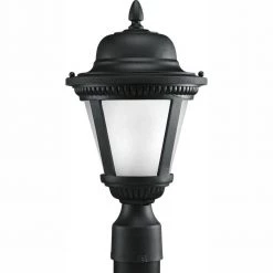 Westport LED Collection 1-Light Textured Black Etched Seeded Glass Traditional Outdoor Post Lantern Light by Progress Lighting