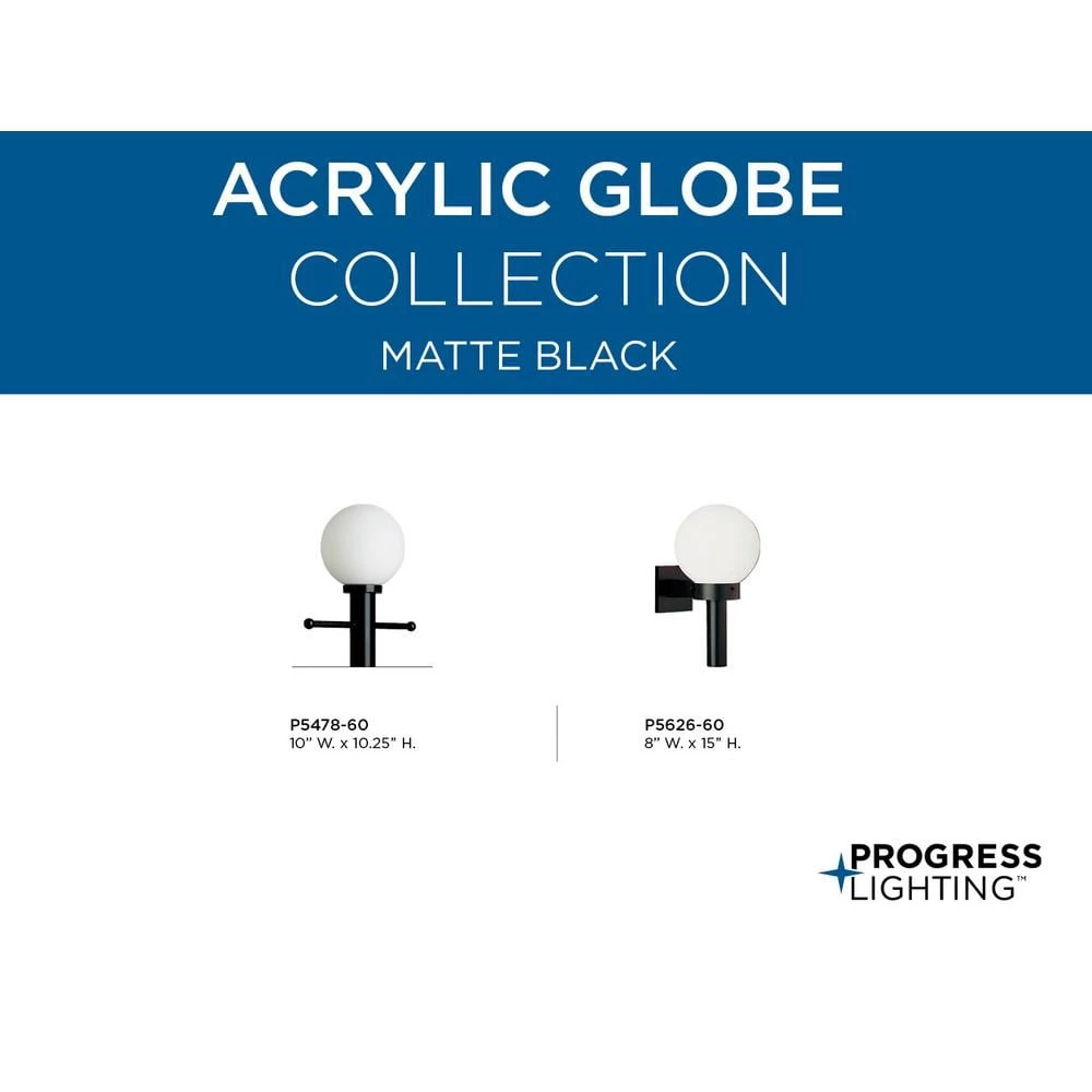 Acrylic Globe 1-Light Matte Black White Shatter-Resistant Acrylic Shade Modern Outdoor Post Lantern Light by Progress Lighting 5 Acrylic Globe 1-Light Matte Black White Shatter-Resistant Acrylic Shade Modern Outdoor Post Lantern Light by Progress Lighting - Image 3