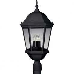 Welbourne Collection 3-Light Textured Black Clear Beveled Glass Traditional Outdoor Post Lantern Light by Progress Lighting