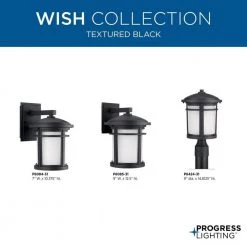 Wish Collection 1-Light Textured Black Etched White Linen Glass Craftsman Outdoor Post Lantern Light by Progress Lighting -Progress Lighting Shop black progress lighting post lanterns p6424 31 fa 1000
