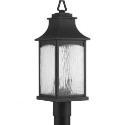 Maison Collection 2-Light Textured Black Water Seeded Glass Farmhouse Outdoor Post Lantern Light by Progress Lighting