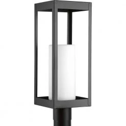 Patewood Collection 1-Light Matte Black Etched Opal Glass Farmhouse Outdoor Post Lantern Light by Progress Lighting