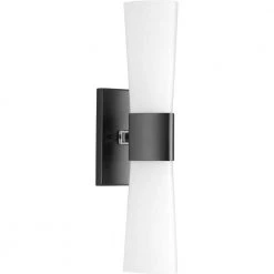 Zura Collection 2-Light Matte Black Etched Opal Glass Modern Bath Vanity Light by Progress Lighting