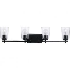 Adley Collection 32 in. 4-Light Matte Black Clear Glass New Traditional Bathroom Vanity Light by Progress Lighting -Progress Lighting Shop black progress lighting vanity lighting p300157 031 1f 1000