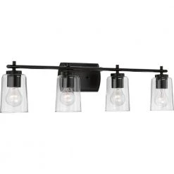 Adley Collection 32 in. 4-Light Matte Black Clear Glass New Traditional Bathroom Vanity Light by Progress Lighting -Progress Lighting Shop black progress lighting vanity lighting p300157 031 4f 1000