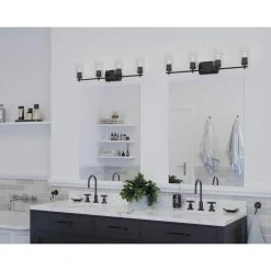 Adley Collection 32 in. 4-Light Matte Black Clear Glass New Traditional Bathroom Vanity Light by Progress Lighting -Progress Lighting Shop black progress lighting vanity lighting p300157 031 c3 1000