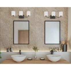Tobin Collection 3-Light Matte Black Etched White Glass Modern Bath Vanity Light by Progress Lighting -Progress Lighting Shop black progress lighting vanity lighting p300220 031 44 1000