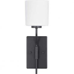 Tobin Collection 1-Light Matte Black Etched White Glass Modern Bath Vanity Light by Progress Lighting -Progress Lighting Shop black progress lighting vanity lighting p300222 031 1f 1000