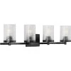 Fawcett Collection 4-Light Matte Black Clear Patterned Glass Transitional Bath Vanity Light by Progress Lighting -Progress Lighting Shop black progress lighting vanity lighting p300271 031 64 1000