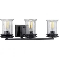 Winslett Collection 3-Light Matte Black Clear Seeded Glass Coastal Bath Vanity Light by Progress Lighting