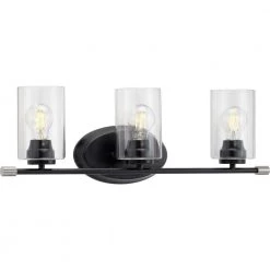 Riley Collection 3-Light Matte Black Clear Glass Modern Bath Vanity Light by Progress Lighting