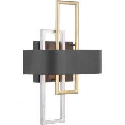 Adagio Collection 11 in. 2-Light Black and Gold Modern Wall Sconce for Hallways and Dining Rooms by Progress Lighting