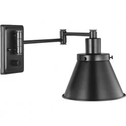Hinton Collection 1-Light Black Swing Arm Adjustable Coastal Farmhouse Wall Light Sconce by Progress Lighting