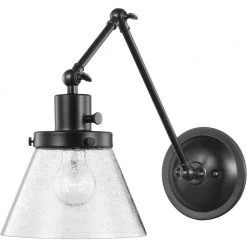 Progress Lighting Shop 18 Hinton Collection 1-Light Black Clear Seeded Glass Swing Arm Adjustable Coastal Farmhouse Wall Light Sconce by Progress Lighting