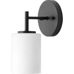 Replay Collection 5-1/4 in. 1-Light Black Etched White Glass Modern Bathroom Vanity Wall Light by Progress Lighting 16 Replay Collection 5-1/4 in. 1-Light Black Etched White Glass Modern Bathroom Vanity Wall Light by Progress Lighting -Progress Lighting Shop black progress lighting wall sconces p2131 31 1f 1000