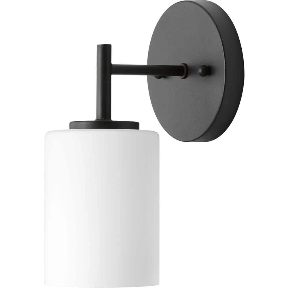 Replay Collection 5-1/4 in. 1-Light Black Etched White Glass Modern Bathroom Vanity Wall Light by Progress Lighting 8 Replay Collection 5-1/4 in. 1-Light Black Etched White Glass Modern Bathroom Vanity Wall Light by Progress Lighting - Image 6