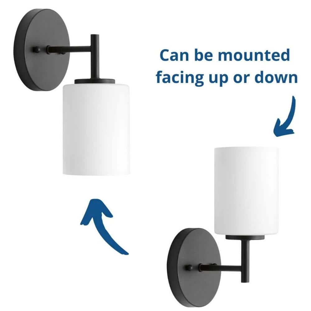 Replay Collection 5-1/4 in. 1-Light Black Etched White Glass Modern Bathroom Vanity Wall Light by Progress Lighting 11 Replay Collection 5-1/4 in. 1-Light Black Etched White Glass Modern Bathroom Vanity Wall Light by Progress Lighting - Image 9