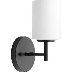 Replay Collection 5-1/4 in. 1-Light Black Etched White Glass Modern Bathroom Vanity Wall Light by Progress Lighting