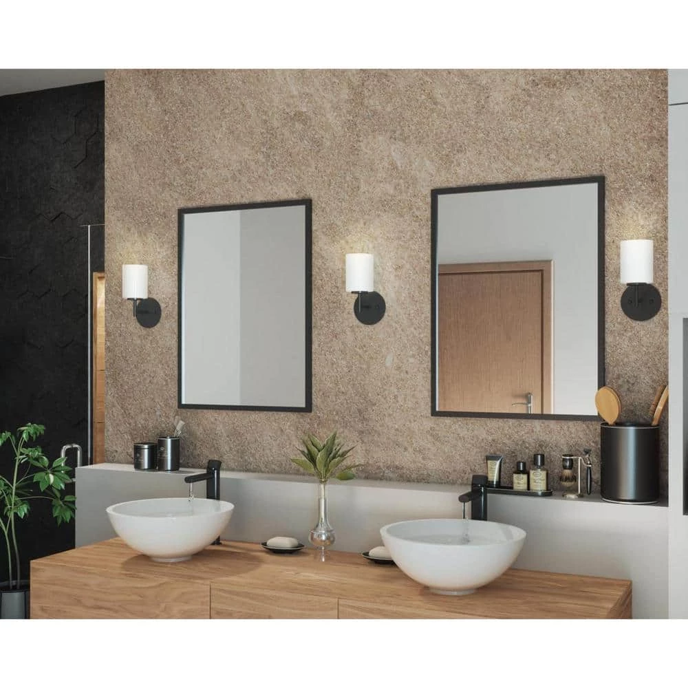Replay Collection 5-1/4 in. 1-Light Black Etched White Glass Modern Bathroom Vanity Wall Light by Progress Lighting 6 Replay Collection 5-1/4 in. 1-Light Black Etched White Glass Modern Bathroom Vanity Wall Light by Progress Lighting - Image 4