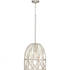 Chastain Collection 1-Light Brushed Nickel Bleached Oak Basket Farmhouse Pendant Light by Progress Lighting 17 Chastain Collection 1-Light Brushed Nickel Bleached Oak Basket Farmhouse Pendant Light by Progress Lighting -Progress Lighting Shop bleached oak progress lighting chandeliers p500343 185 1f 1000
