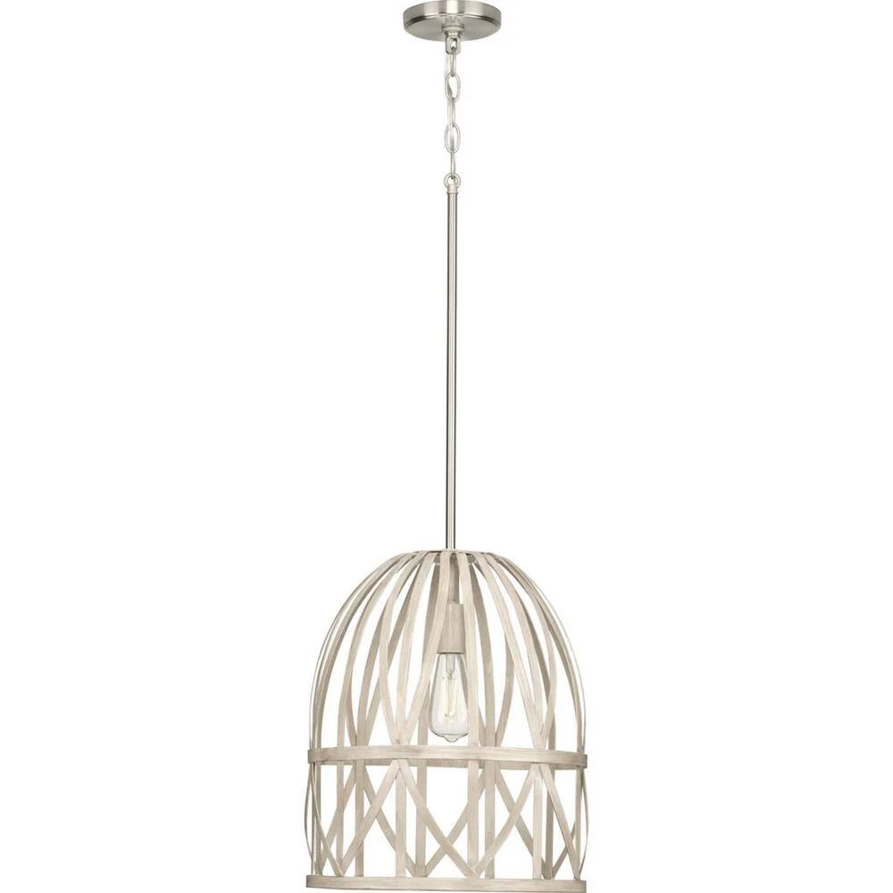 Chastain Collection 1-Light Brushed Nickel Bleached Oak Basket Farmhouse Pendant Light by Progress Lighting 8 Chastain Collection 1-Light Brushed Nickel Bleached Oak Basket Farmhouse Pendant Light by Progress Lighting - Image 6