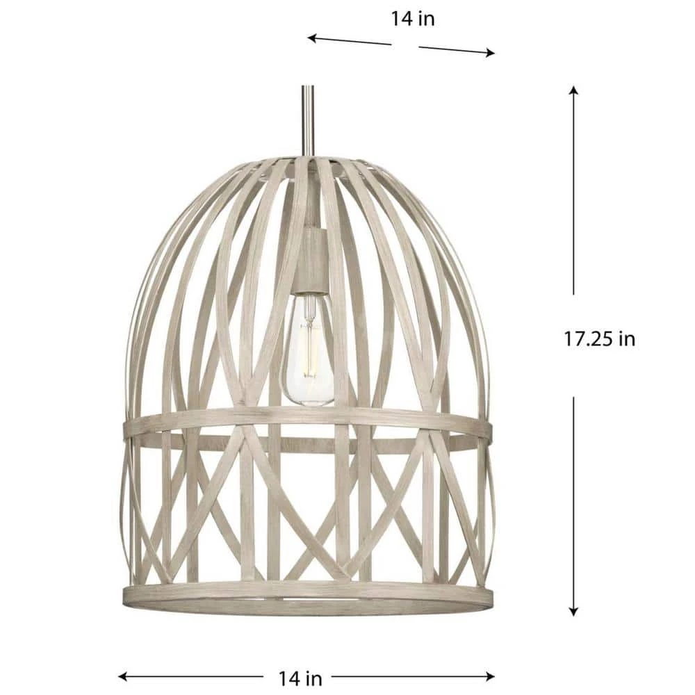 Chastain Collection 1-Light Brushed Nickel Bleached Oak Basket Farmhouse Pendant Light by Progress Lighting 9 Chastain Collection 1-Light Brushed Nickel Bleached Oak Basket Farmhouse Pendant Light by Progress Lighting - Image 7