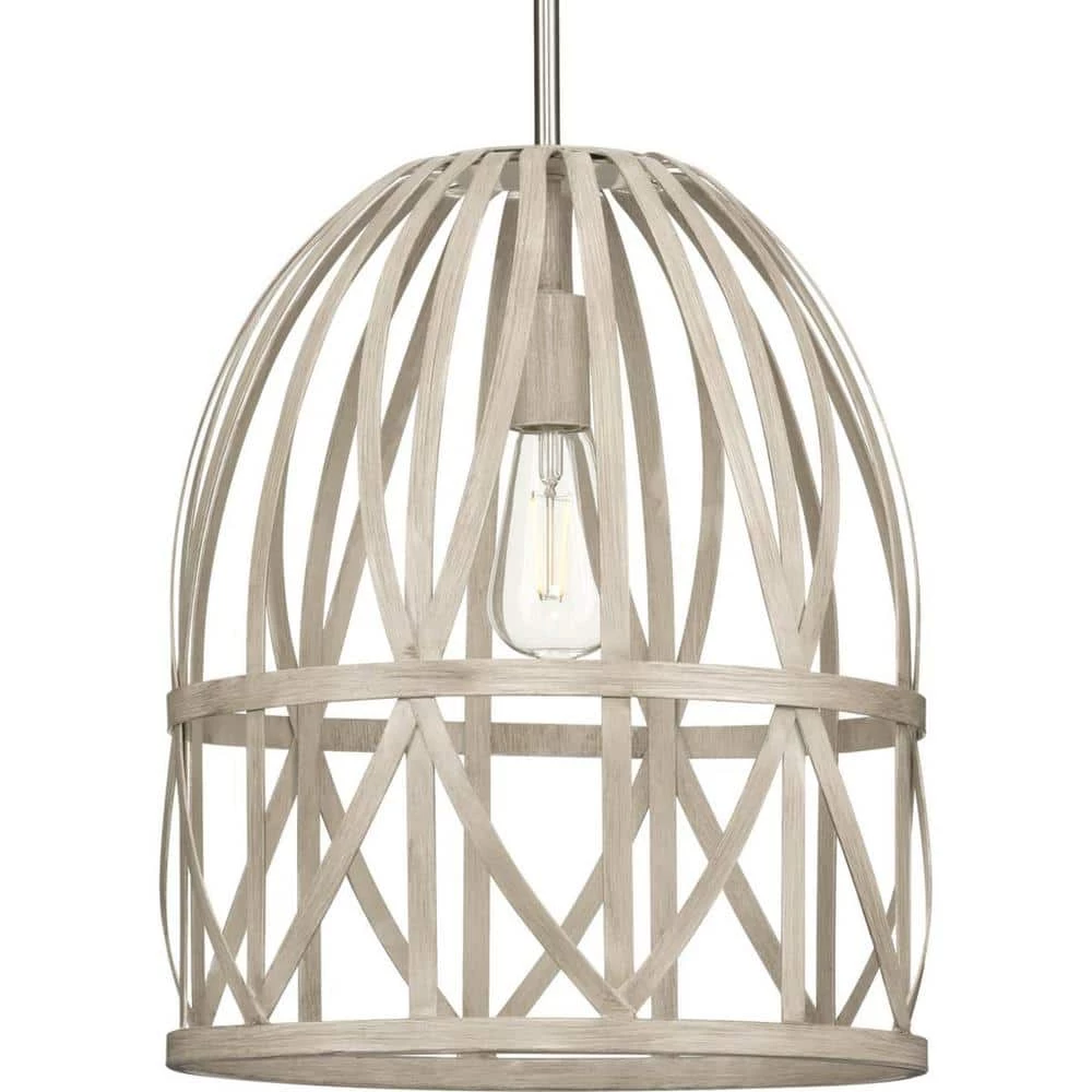 Chastain Collection 1-Light Brushed Nickel Bleached Oak Basket Farmhouse Pendant Light by Progress Lighting 3 Chastain Collection 1-Light Brushed Nickel Bleached Oak Basket Farmhouse Pendant Light by Progress Lighting