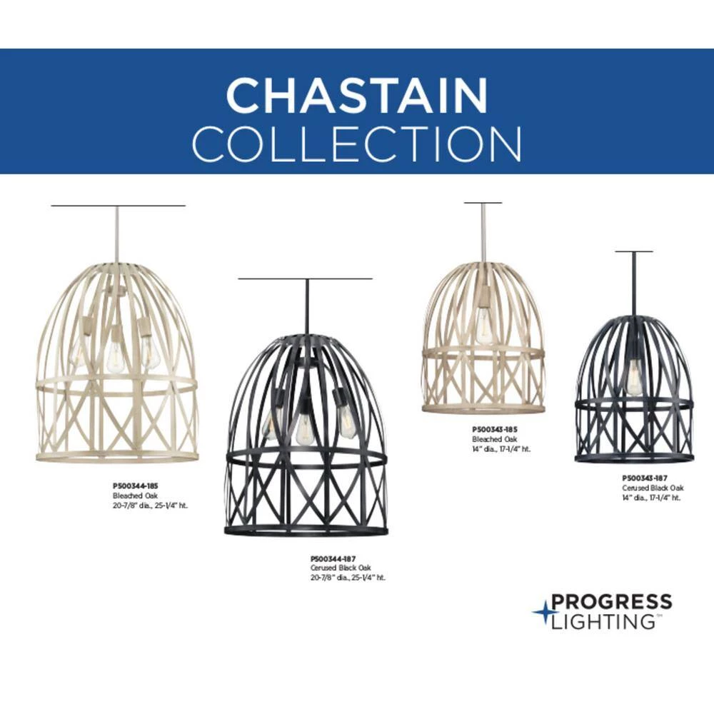 Chastain Collection 1-Light Brushed Nickel Bleached Oak Basket Farmhouse Pendant Light by Progress Lighting 11 Chastain Collection 1-Light Brushed Nickel Bleached Oak Basket Farmhouse Pendant Light by Progress Lighting - Image 9