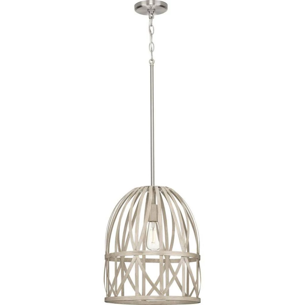Chastain Collection 1-Light Brushed Nickel Bleached Oak Basket Farmhouse Pendant Light by Progress Lighting 6 Chastain Collection 1-Light Brushed Nickel Bleached Oak Basket Farmhouse Pendant Light by Progress Lighting - Image 4