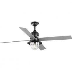 Gillen 56 in. LED Indoor/Outdoor Blistered Iron Vintage Electric Ceiling Fan with Light Kit and Clear Glass Shade by Progress Lighting