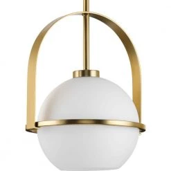 Delayne Collection 12.37 in. 1-Light Brushed Bronze Pendant Light with Etched Opal Shade Modern for Kitchen by Progress Lighting