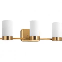 Elevate Collection 3-Light Brushed Bronze Etched White Glass Mid-Century Modern Bath Vanity Light by Progress Lighting