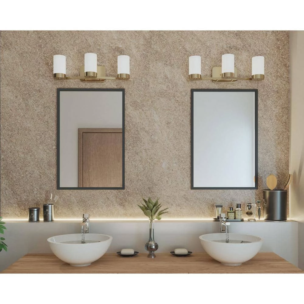 Elevate Collection 3-Light Brushed Bronze Etched White Glass Mid-Century Modern Bath Vanity Light by Progress Lighting 4 Elevate Collection 3-Light Brushed Bronze Etched White Glass Mid-Century Modern Bath Vanity Light by Progress Lighting - Image 2