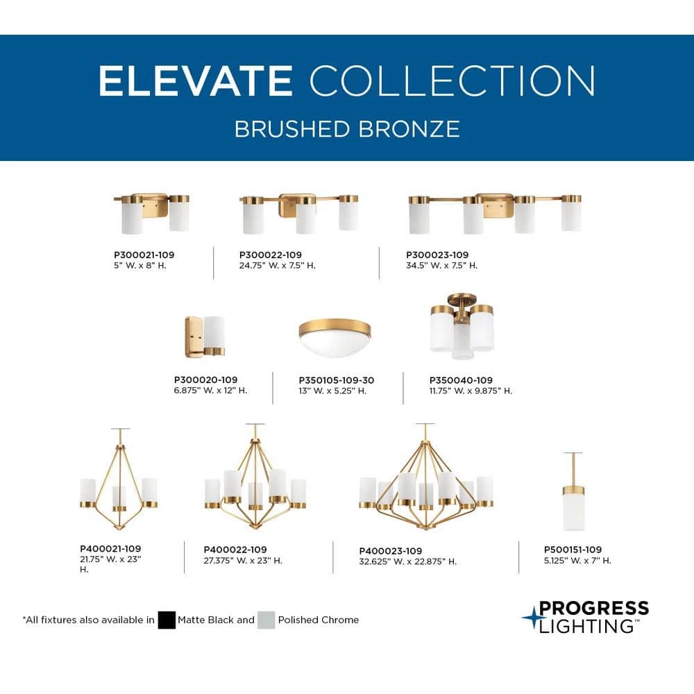 Elevate Collection 1-Light Brushed Bronze Etched White Glass Mid-Century Modern Bath Vanity Light by Progress Lighting 9 Elevate Collection 1-Light Brushed Bronze Etched White Glass Mid-Century Modern Bath Vanity Light by Progress Lighting - Image 7