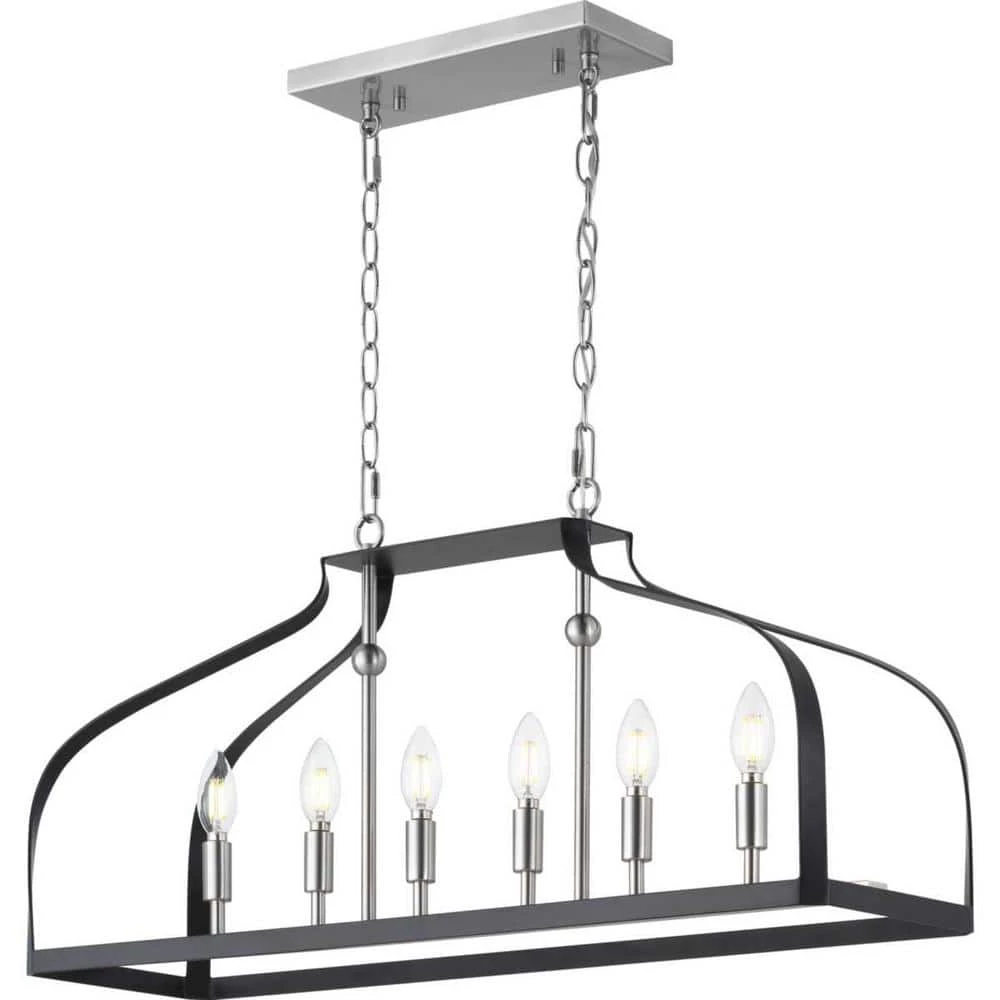 Abner Mill 6-Light Brushed Nickel Chandelier with Matte Black Accents by Progress Lighting 3 Abner Mill 6-Light Brushed Nickel Chandelier with Matte Black Accents by Progress Lighting