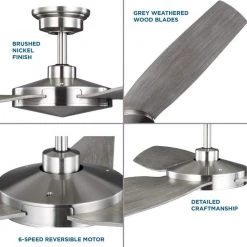 Spicer 54 in. Indoor 3-Blade Grey Weathered Wood/Brushed Nickel DC Motor Contemporary Ceiling Fan with Remote Control by Progress Lighting -Progress Lighting Shop brushed nickel progress lighting ceiling fans without lights p250071 009 1f 1000