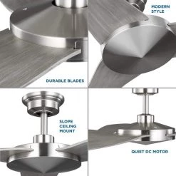 Spicer 54 in. Indoor 3-Blade Grey Weathered Wood/Brushed Nickel DC Motor Contemporary Ceiling Fan with Remote Control by Progress Lighting -Progress Lighting Shop brushed nickel progress lighting ceiling fans without lights p250071 009 4f 1000