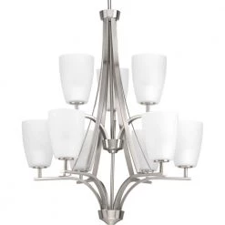 Leap Collection 9-light Brushed Nickel Chandelier with Etched Glass Shade by Progress Lighting