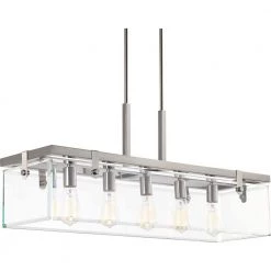 Glayse Collection 36-3/4 in. 5-Light Brushed Nickel Clear Glass Modern Luxury Linear Chandelier Dining Light by Progress Lighting