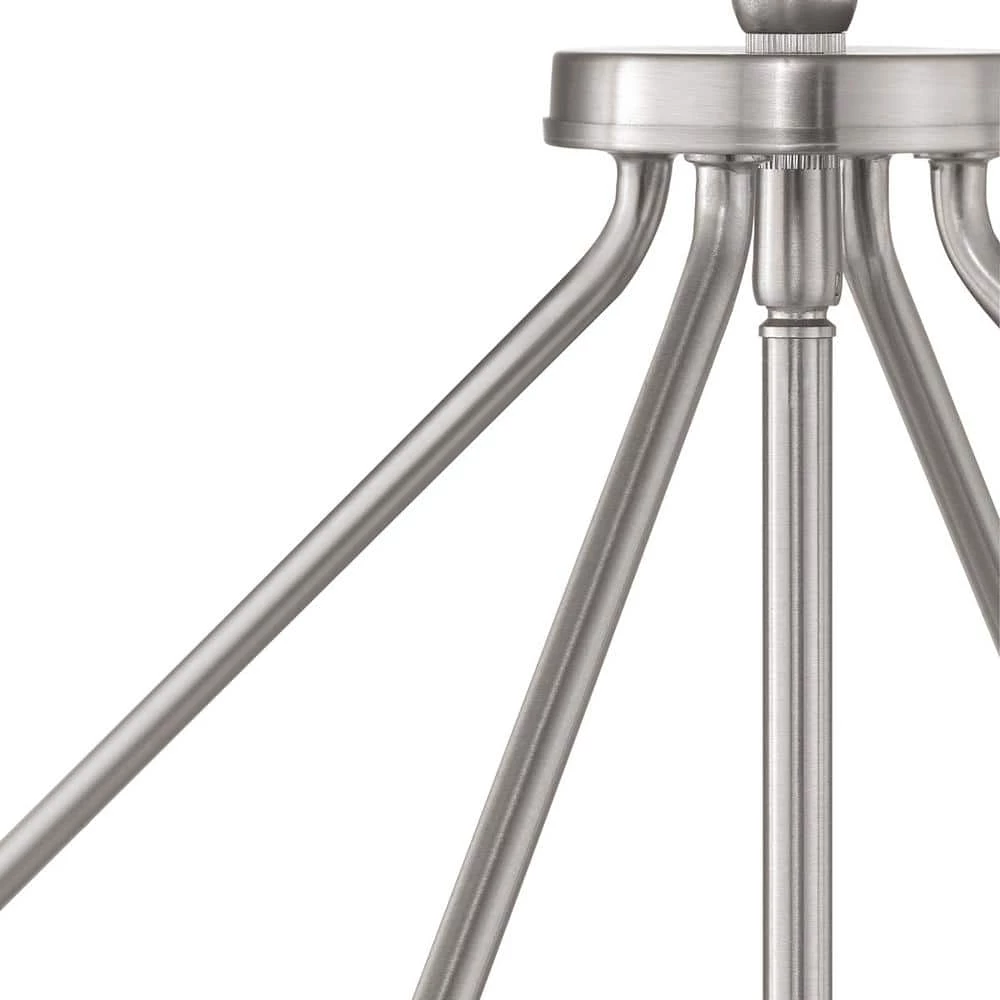 Gulliver 27-3/4 in. 5-Light Brushed Nickel Farmhouse Drum Chandelier with Weathered Gray Wood Accents for Dining Room by Progress Lighting 7 Gulliver 27-3/4 in. 5-Light Brushed Nickel Farmhouse Drum Chandelier with Weathered Gray Wood Accents for Dining Room by Progress Lighting - Image 5