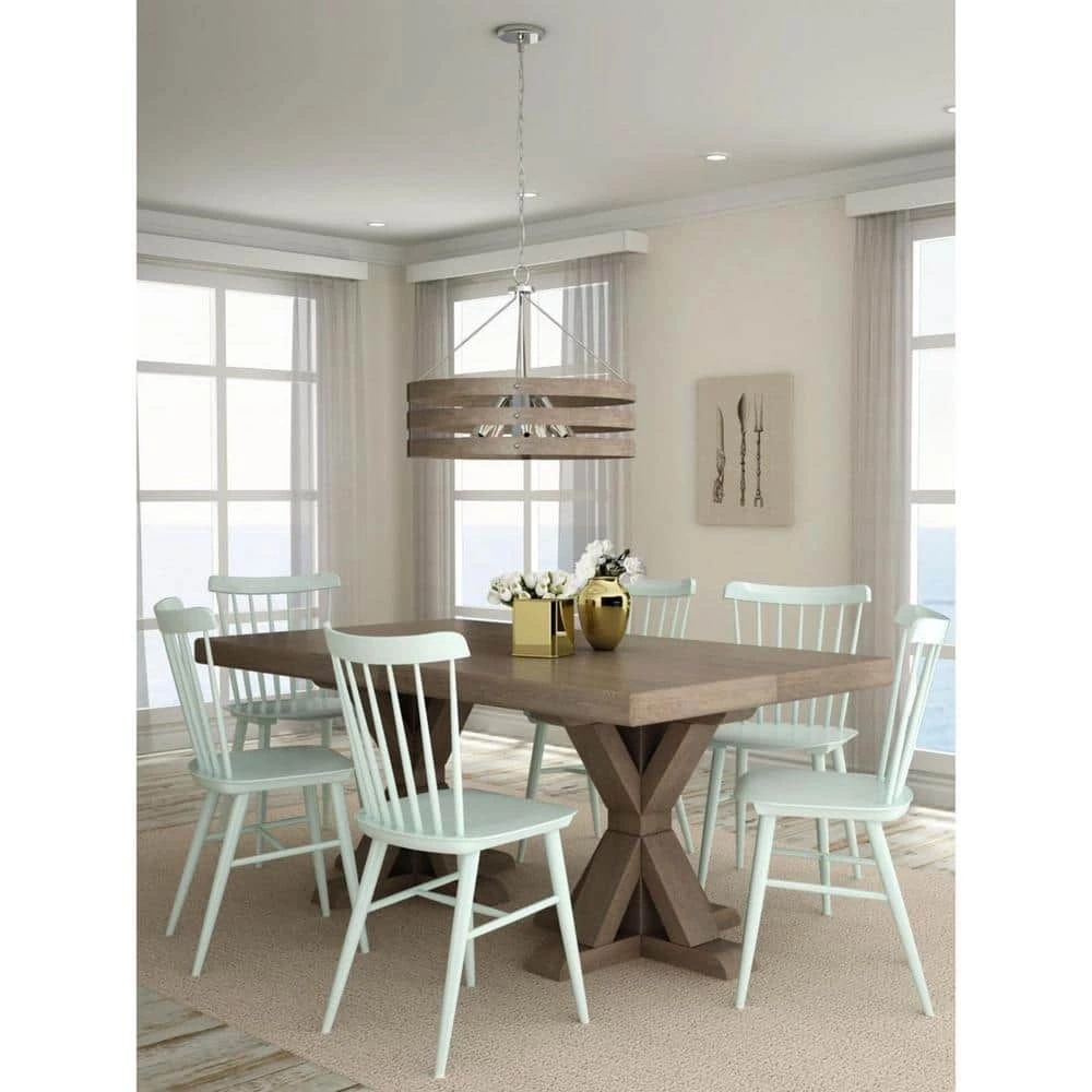 Gulliver 27-3/4 in. 5-Light Brushed Nickel Farmhouse Drum Chandelier with Weathered Gray Wood Accents for Dining Room by Progress Lighting 5 Gulliver 27-3/4 in. 5-Light Brushed Nickel Farmhouse Drum Chandelier with Weathered Gray Wood Accents for Dining Room by Progress Lighting - Image 3