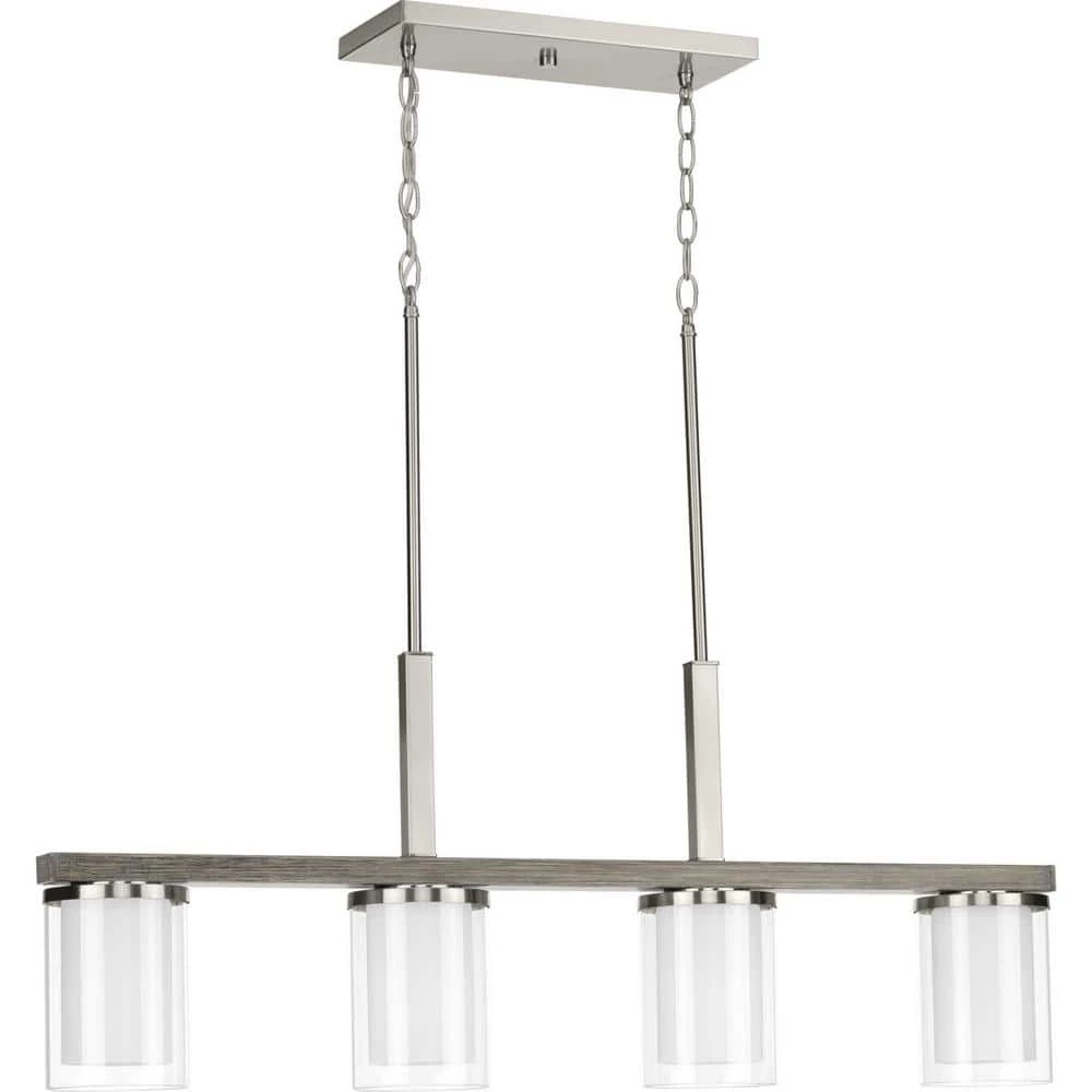 Mast 4-Light Brushed Nickel Linear Chandelier by Progress Lighting 3 Mast 4-Light Brushed Nickel Linear Chandelier by Progress Lighting