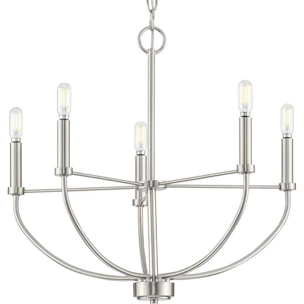 Leyden 5-Light Brushed Nickel Farmhouse Chandelier Light by Progress Lighting 3 Leyden 5-Light Brushed Nickel Farmhouse Chandelier Light by Progress Lighting