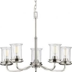 Winslett Collection 5-Light Brushed Nickel Clear Seeded Glass Coastal Chandelier Light by Progress Lighting