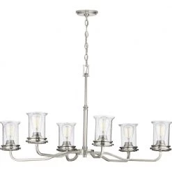 Winslett Collection 6-Light Brushed Nickel Clear Seeded Glass Coastal Chandelier Light by Progress Lighting