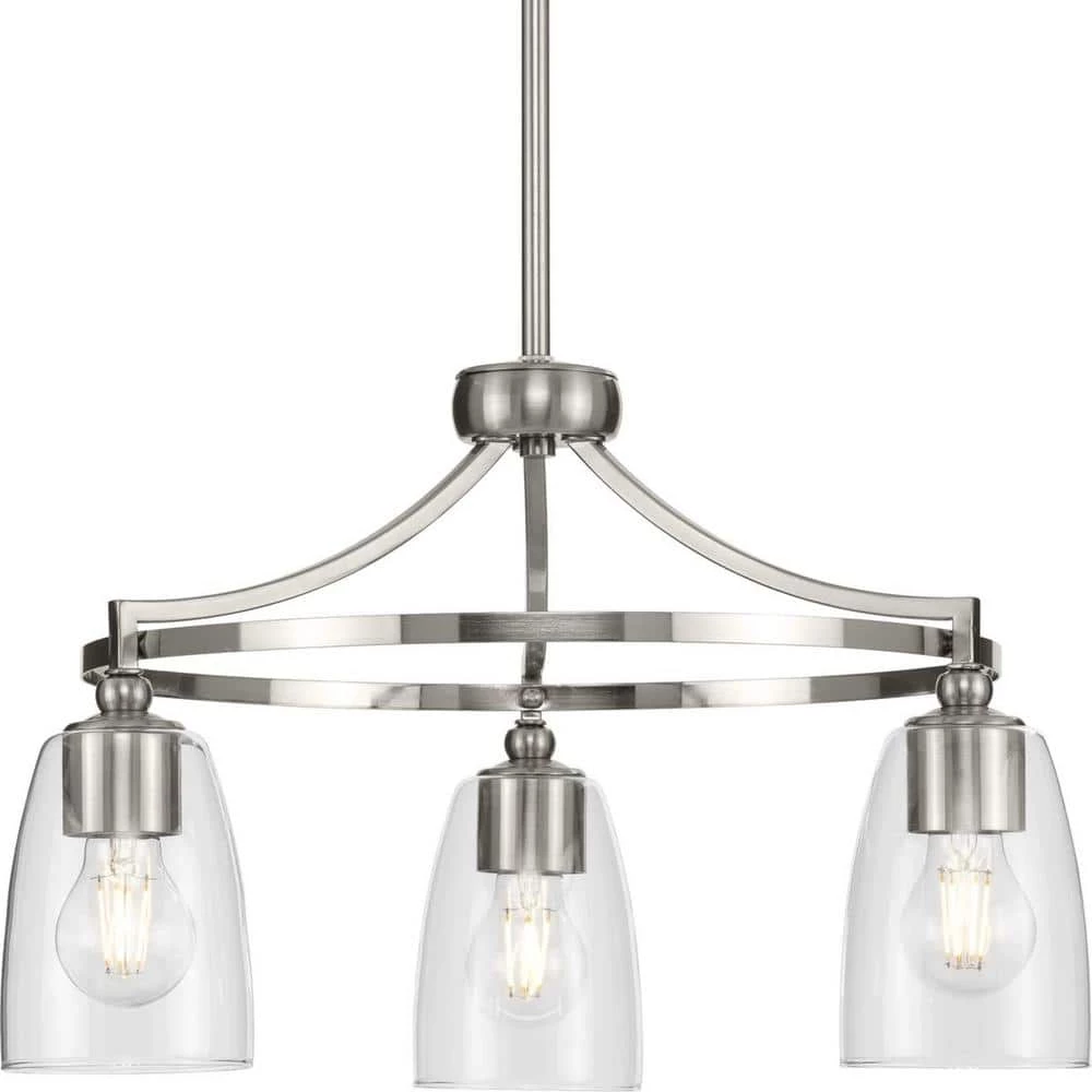 Parkhurst 21 in. 3-Light Brushed Nickel New Traditional Chandelier with Clear Glass Shades for Dining Room by Progress Lighting 3 Parkhurst 21 in. 3-Light Brushed Nickel New Traditional Chandelier with Clear Glass Shades for Dining Room by Progress Lighting